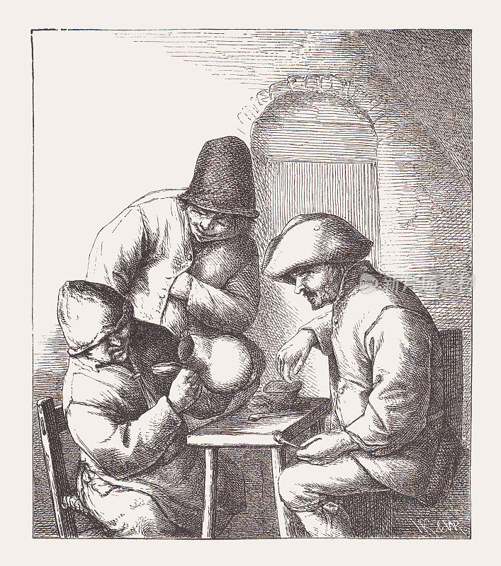 空水壶，由Adriaen van Ostade雕刻，木刻，1878年出版
